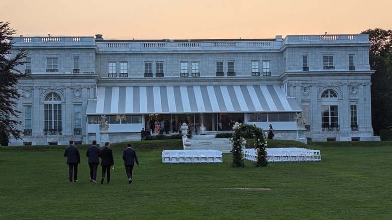 Rosecliff Mansion, part of Newport Cliff Walk, at sunset