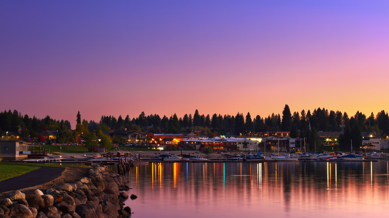 Landscape of Payette Lake in McCall Idaho at sunset