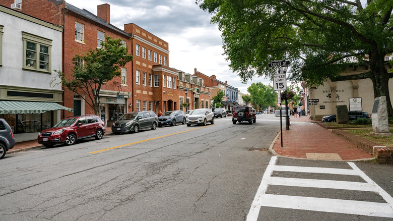 Flower beds in street in Warrenton, Virginia