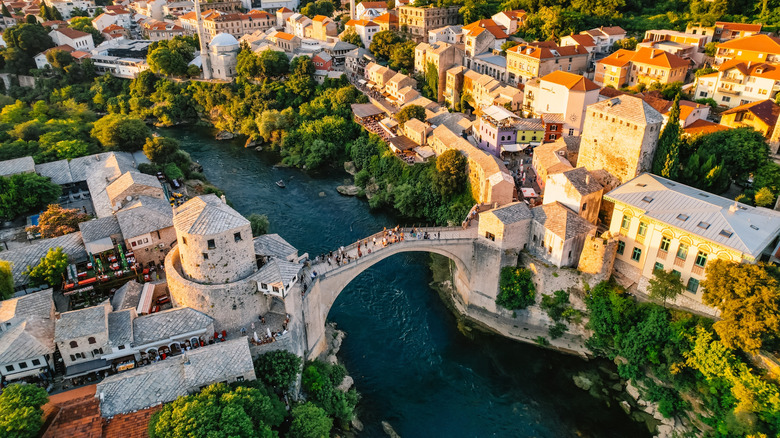 Aerial view of Stari Most in Mostar, Bosnia and Herzegovina
