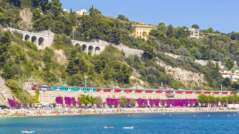 A train on the coastal railway near Nice