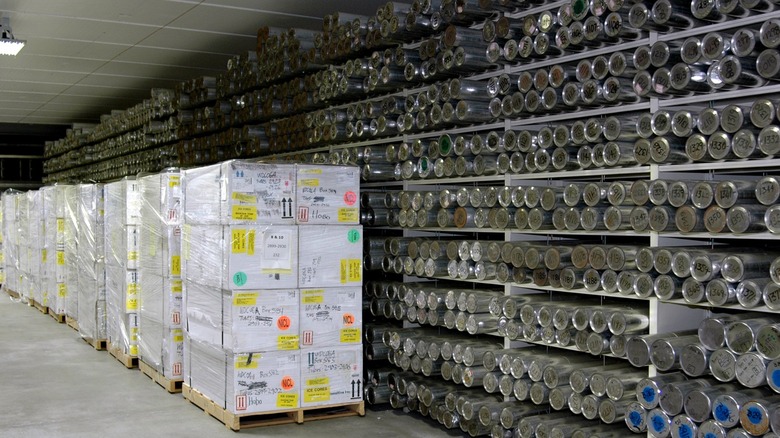 Ice cores stacked in a facility