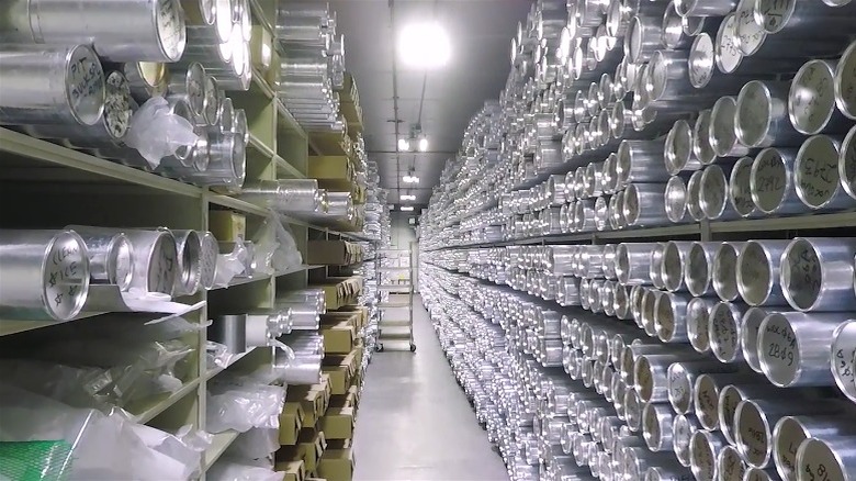 Ice cores stacked in a facility