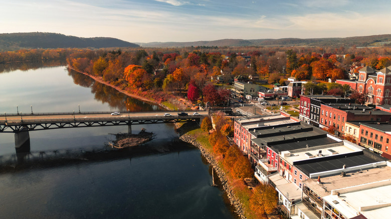Aerial view of Owego, NY riverfront