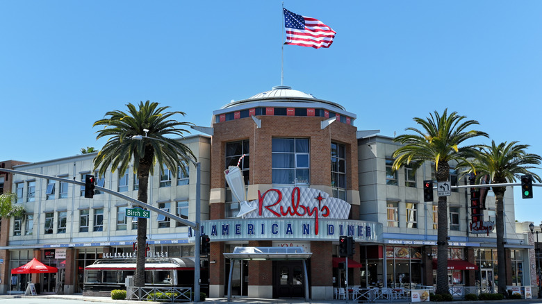 Exterior of Ruby's American Diner on Birch Street in Brea