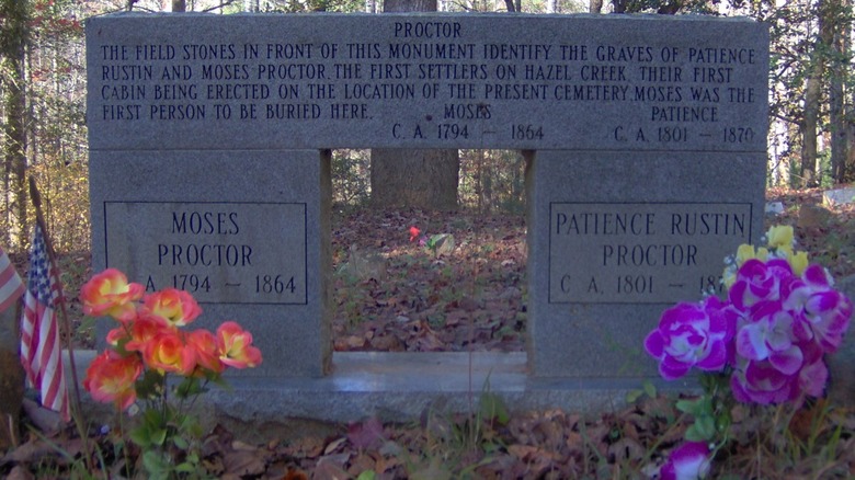Double gravestone of Moses Proctor and Patience Proctor in the abandoned town of Proctor, North Carolina
