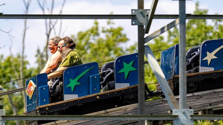Riders on a roller coaster at Niagara Amusement Park & Splash World