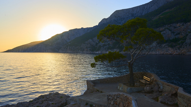 A sunset over the coast of Sveta Nedjelja on Hvar, Croatia