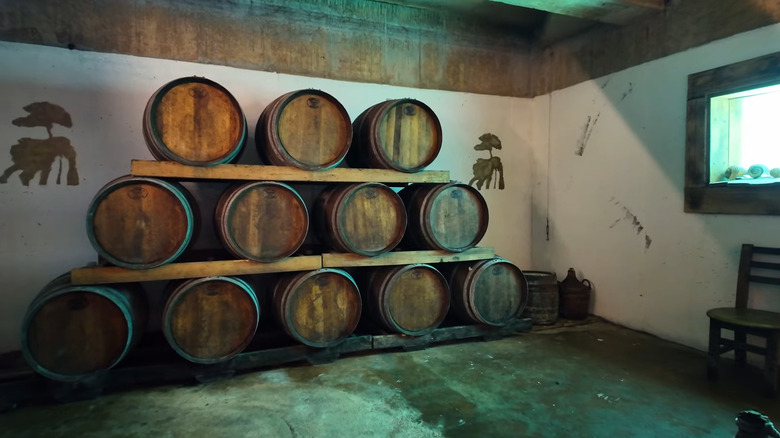 Barrels in the underwater wine cellar of Bilo Idro in Croatia
