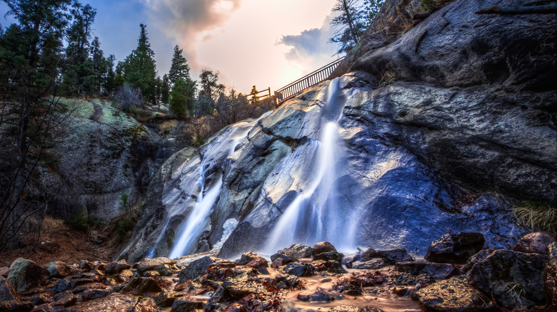 Helen Hunt Falls in Colorado Springs at sunset