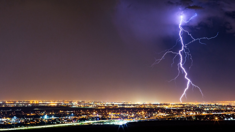 Lightning strike over city in Texas