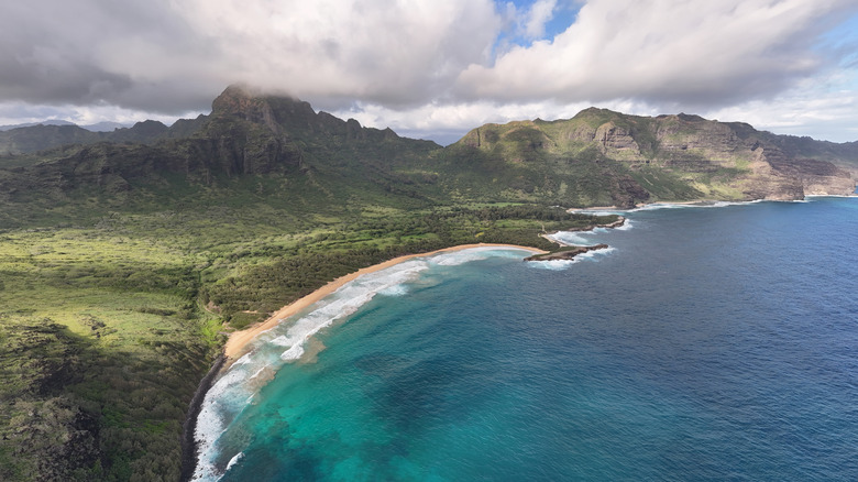 Overhead shot of Kipu Kai beach in Hawaii