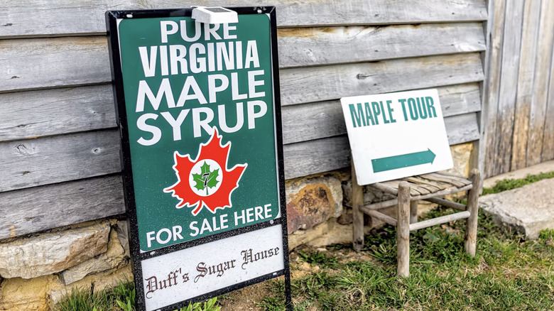 A Virginia maple syrup sale sign in Monterey