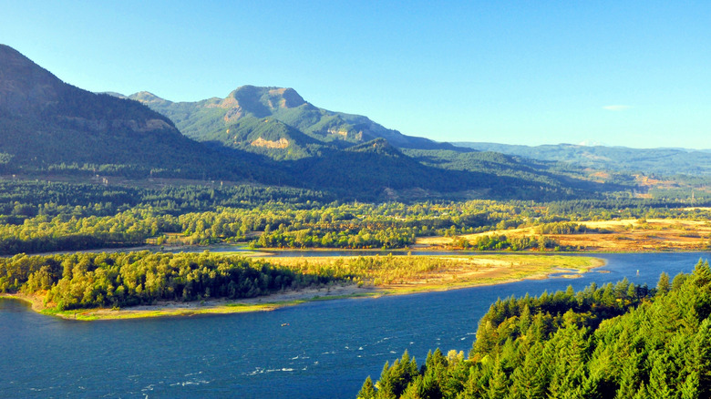 An aerial view of the Columbia River Gorge
