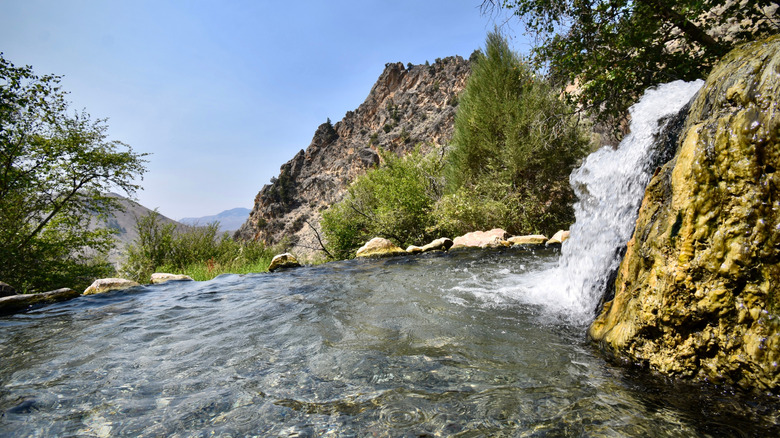 Mermaid Cove, a waterfall near Jerome, Idaho, makes a clear pool overlooking a valley