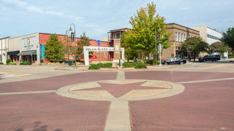 A red brick star on the street in downtown Longview, Texas