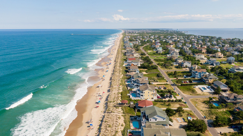 Aerial view of coastal Outer Banks looking toward Duck