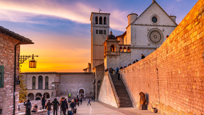 stone church and wall in golden sunlight