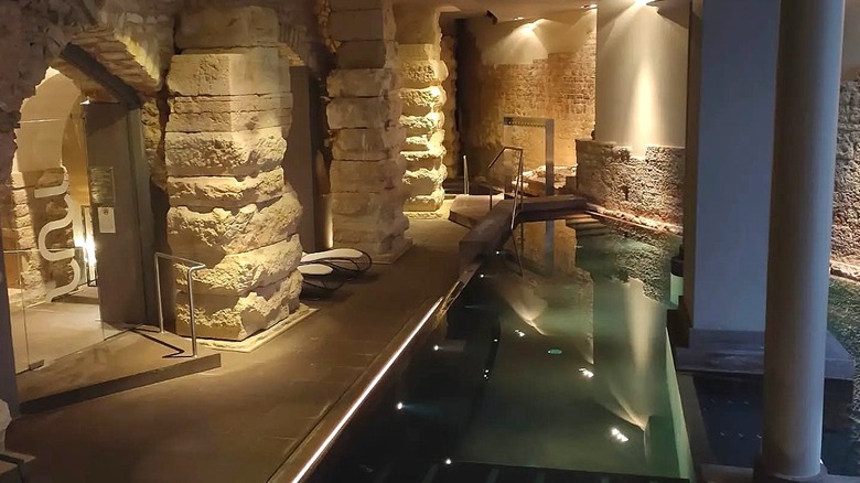 Underground spa with columns and pool