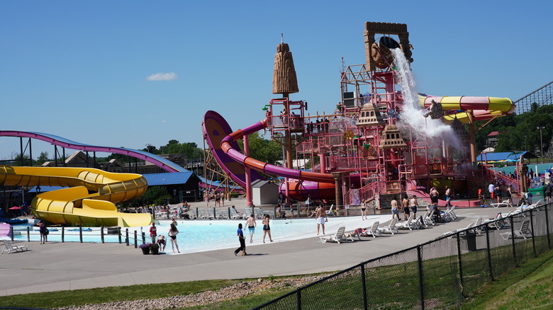 Colorful water slides at Mount Olympus Water Park in Wisconsin
