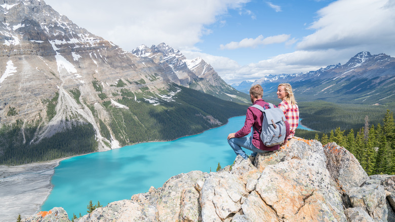 Hikers at a scenic spot near the Icefields Parkway