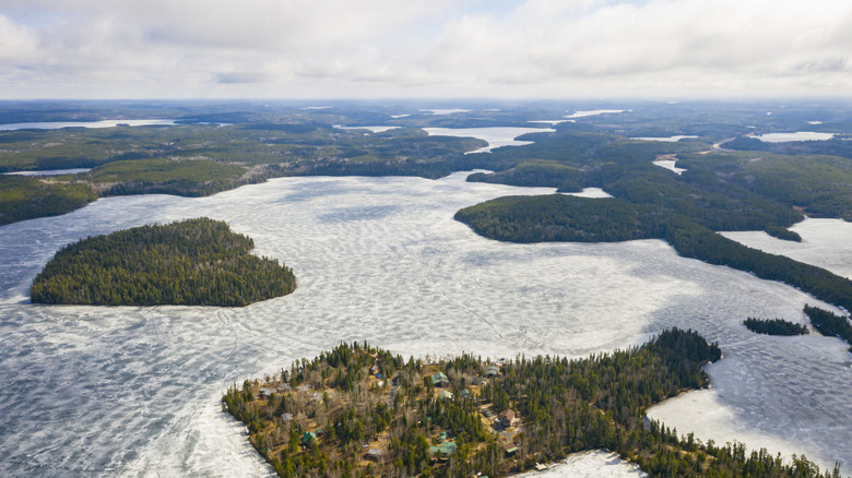 Aerial view of Lake of the Woods on the border of Canada and Minnesota