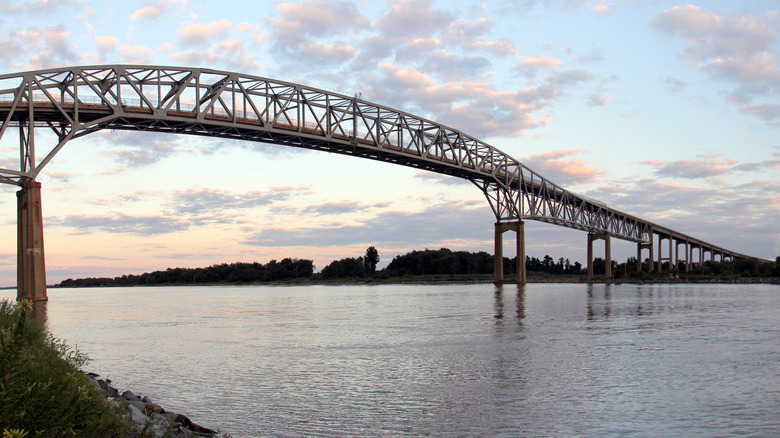 A sunset over the Reedy Point Bridge on the C&D Canal