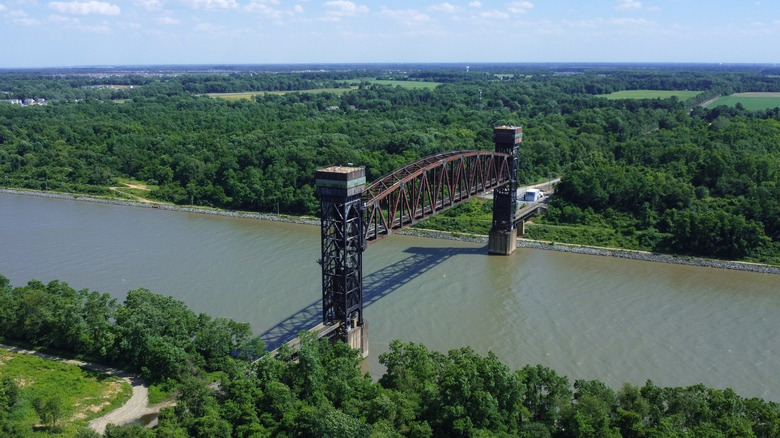 an aerial view of the lift bridge on the C&D Canal