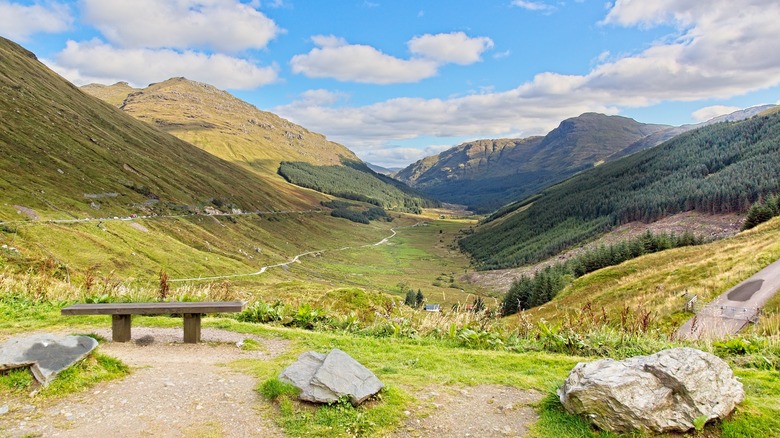 Vewpoint of mountains and scenic road near Arrochar, Scotland