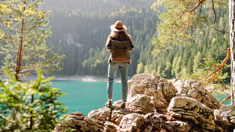 Person out for a solo hike in the wilderness