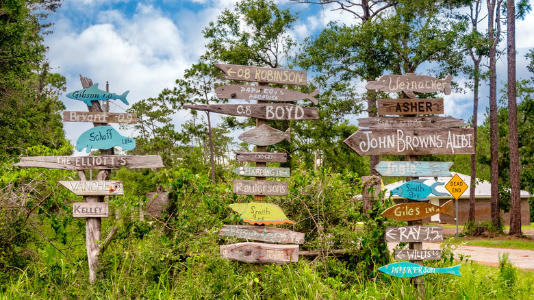 Neighborhood signs with fishing vibe in Foley