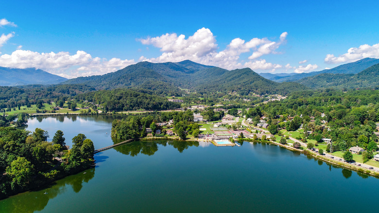 An aerial view of Lake Junaluska in North Carolina