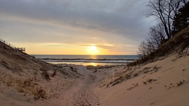 The dune-covered shore of Laketown Beach, Michigan