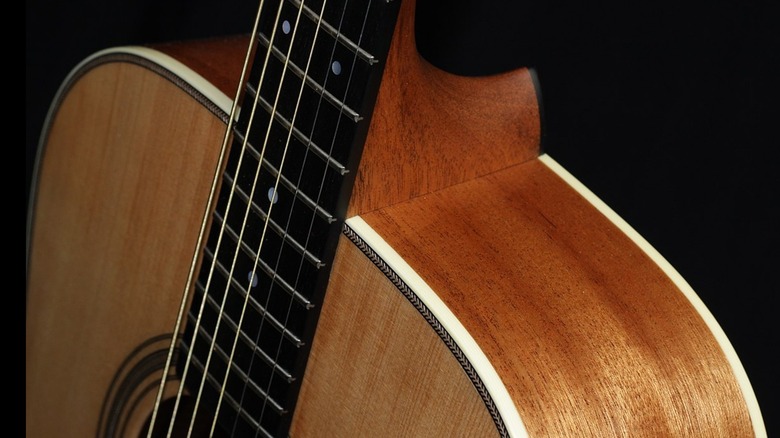 The shoulder of a finished Doc Watson Gallagher Guitar