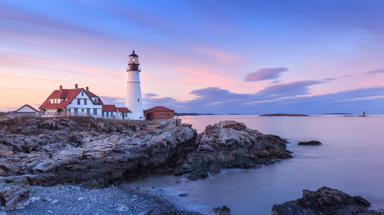 Lighthouse in Maine at dusk