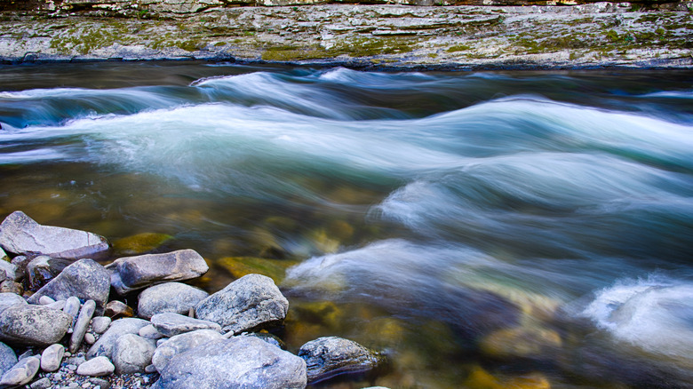 Water rushing over the rocks in Russel Fork River in Virginia