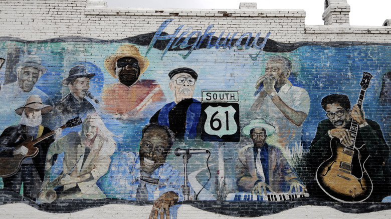 Highway 61 Blues mural in Leland, Mississippi