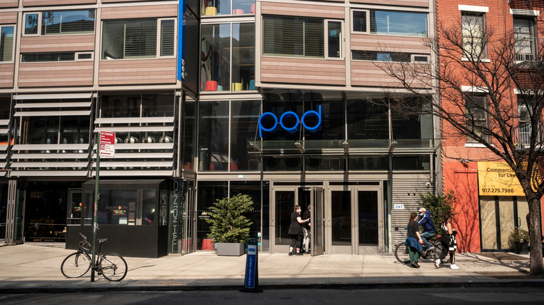 The exterior of the Pod Brooklyn capsule hotel in Williamsburg, New York City