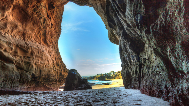A sea cave opening at Thousand Steps Beach in Laguna Beach, California