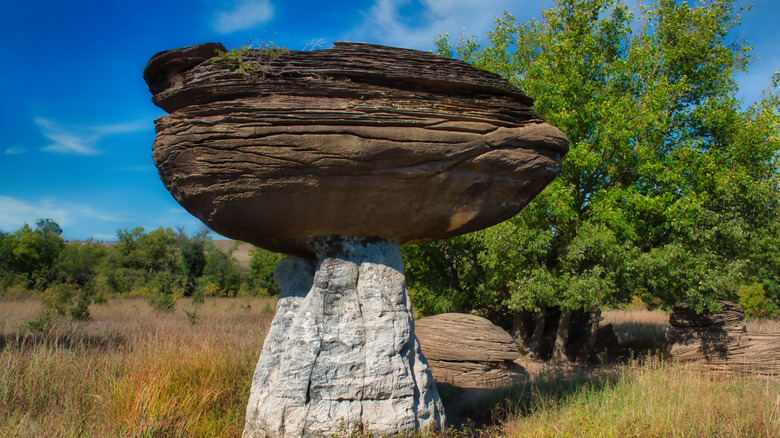A unique mushroom rock in Mushroom Rock State Park, Kansas