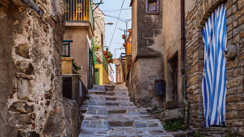 Steep cobblestone stairs in the streets of Pietrapertosa