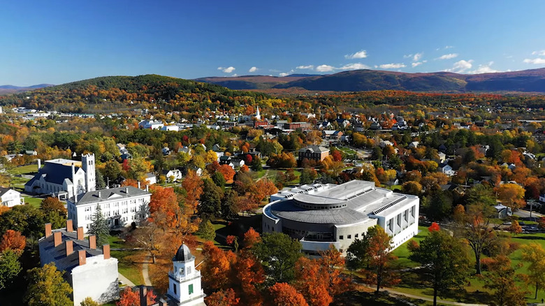 An overview shot of Middlebury, Vermont during the daytime.