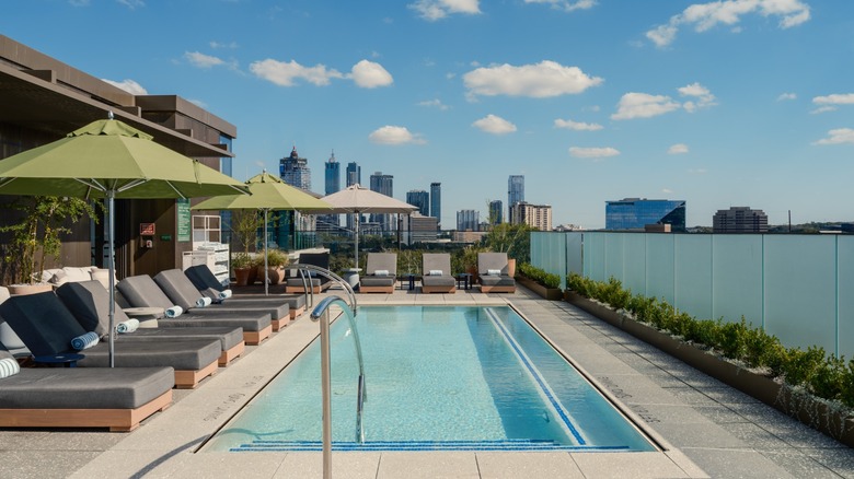 View of the pool overlooking Austin at The Loren