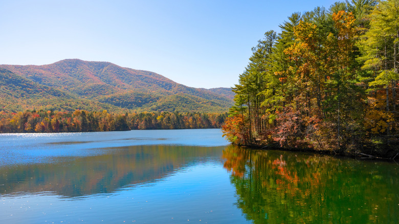 lake with mountain and colorful trees