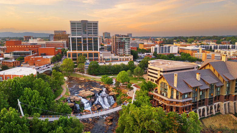 Aerial view of footbridge in Greenville, South Carolina