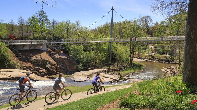 Cyclists in Falls Park on the Reedy, Greenville