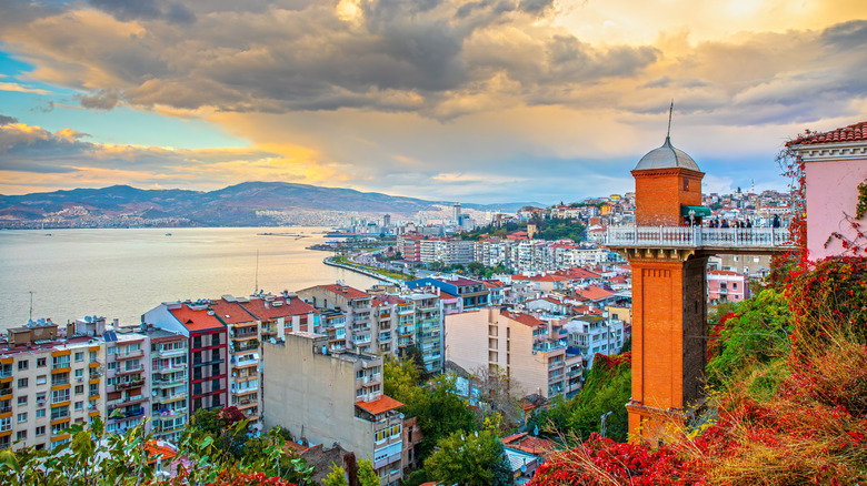 Skyline view of Izmir, Turkey with Historical Elevator.