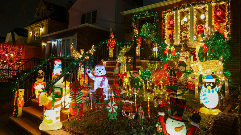 A home decorated for Christmas in Dyker Heights, Brooklyn