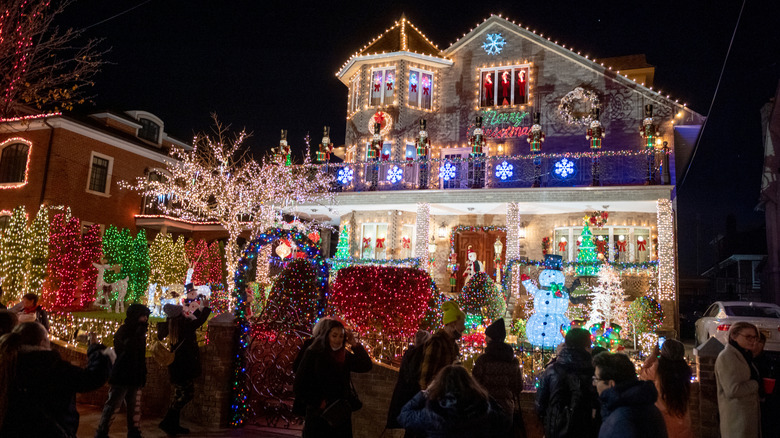 Visitors viewing the Dyker Heights Christmas lights