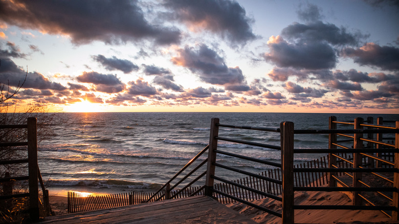 Sunset over Lake Michigan at Tunnel Park